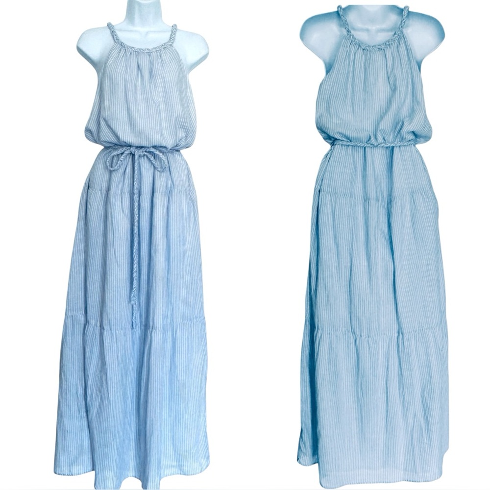 Light Blue Sleeveless Maxi Dress with Adjustable Waist
